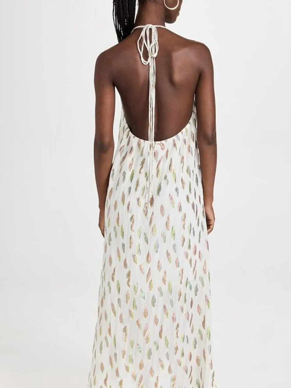 PQ Swim Chantel Dress Metallic Leaf Halter Open Back Crinkle Chiffon M/L - Picture 2 of 14